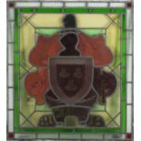 Antique stain glass window, hand painted with a heraldic crest, 55.5cm x 50.5cm : For Extra