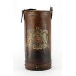British military World War I Fusiliers leather cordite carrier, 50.5cm high : For Extra Condition
