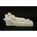 Classical white marble carving of a reclining nude female, 38cm wide : For Extra Condition Reports