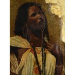 Head and shoulders portrait of an Arab girl, antique oil on canvas laid on board, mounted and