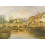 Maurice Coveney - Castle Combe, Wiltshire, oil on canvas, mounted and framed, 60.5cm x 44.5cm :