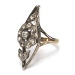 Art Deco unmarked diamond cocktail ring, size J, approximate weight 5.2g : For Extra Condition