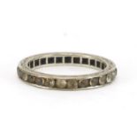 Unmarked white metal white sapphire eternity ring, size Q, approximate weight 2.6g : For Extra