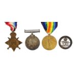 British Military World War I trio and services rendered silver brooch, the trio awarded to 3892PTE.