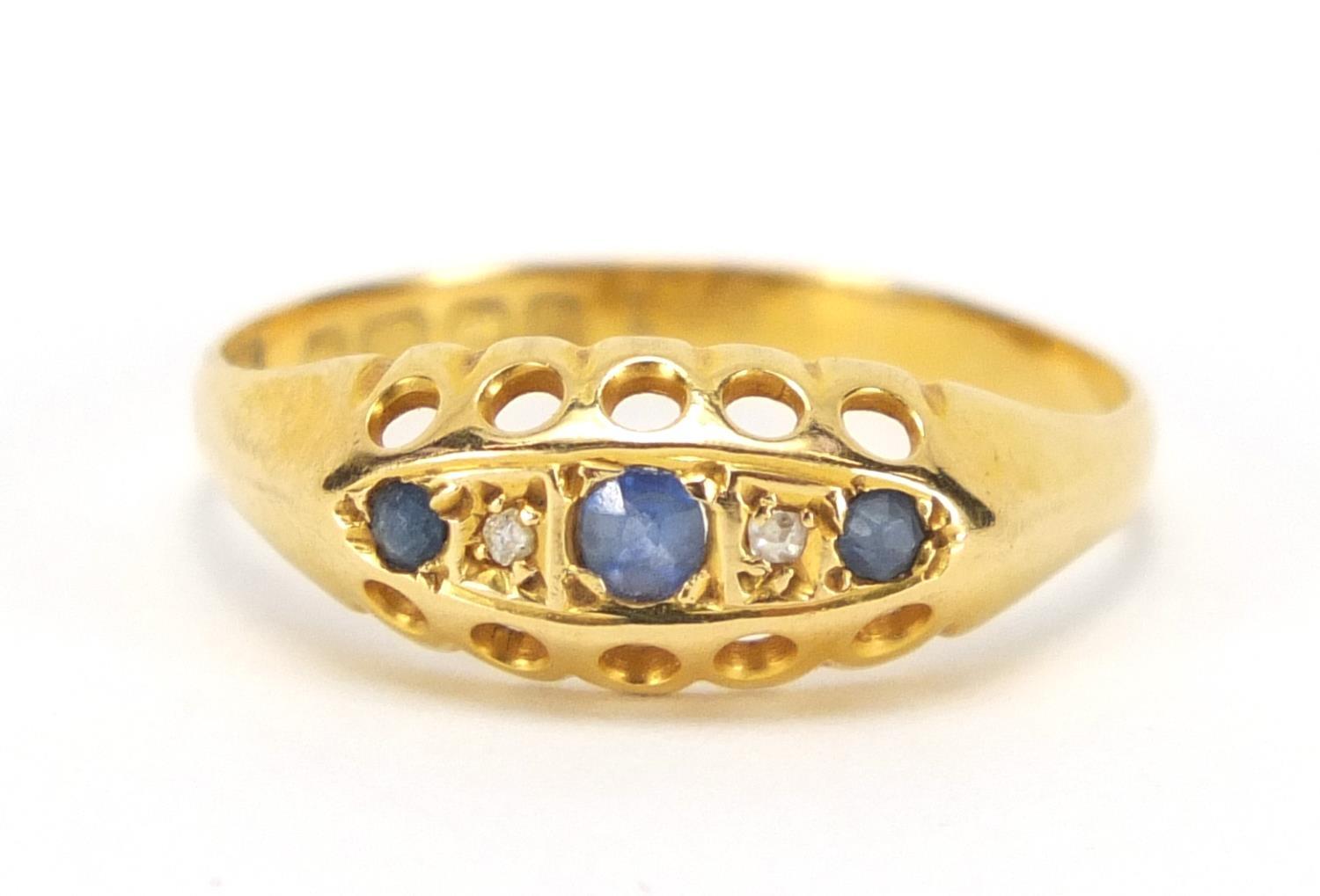 Victorian 18ct gold sapphire and diamond ring, size Q, approximate weight 1.8g : For Extra Condition - Image 2 of 5