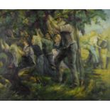 Group of grape pickers, oil on canvas board, bearing a signature H Fidler, framed, 59.5cm x 49.5cm :