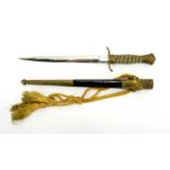 German Military interest Naval dagger with scabbard and wired bound shagreen wire grip, 41.5cm in