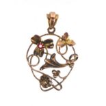 Art Nouveau 9ct gold garnet pendant, 3.2cm in length, approximate weight 1.9g : For Extra