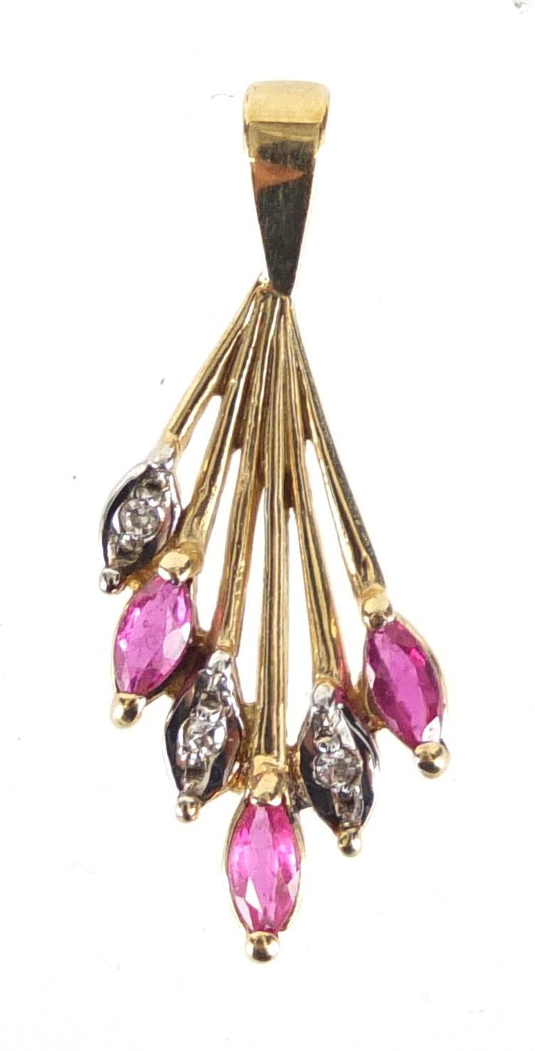 9ct gold ruby and diamond pendant, 2.5cm in length, approximate weight 1.1g : For Extra Condition