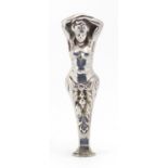 Victorian silver desk seal in the form of a semi nude female, indistinct makers mark Birmingham