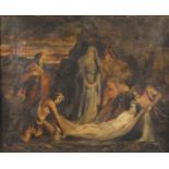 Religious scene, antique oil on canvas, framed, 39.5cm x 32cm : For Extra Condition Reports Please