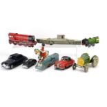 Predominantly vintage tin plate including Mettoy tractor, Wells locomotive and a Japanese Pacific