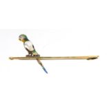 15ct gold enameled and pearl parrot bar brooch, 5cm in length, approximate weight 3.3g : For Extra