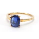 9ct gold blue stone solitaire ring, size P, approximate weight 2.0g : For Extra Condition Reports