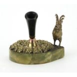 Green onyx and bronzed cockerel design desk pen holder, 10.5cm high : For Extra Condition Reports
