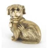 Japanese carved ivory netsuke of a dog, character marks to the base, 4.2cm high : For Extra