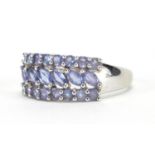 9ct white gold purple stone ring, size T, approximate weight 3.6g : For Extra Condition Reports