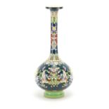 French art pottery vase in the style of Longwy, enamelled with stylised flowers, 39cm high : For