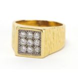 18ct gold diamond square cluster ring, size O, approximate weight 9.8g : For Extra Condition Reports