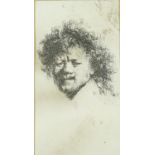Portrait of a mans head, antique print, inscribed verso, mounted and framed, 10.5cm x 6cm : For