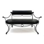 Gothic style cast iron and faux leather bench, 155cm wide : For Extra Condition Reports Please visit