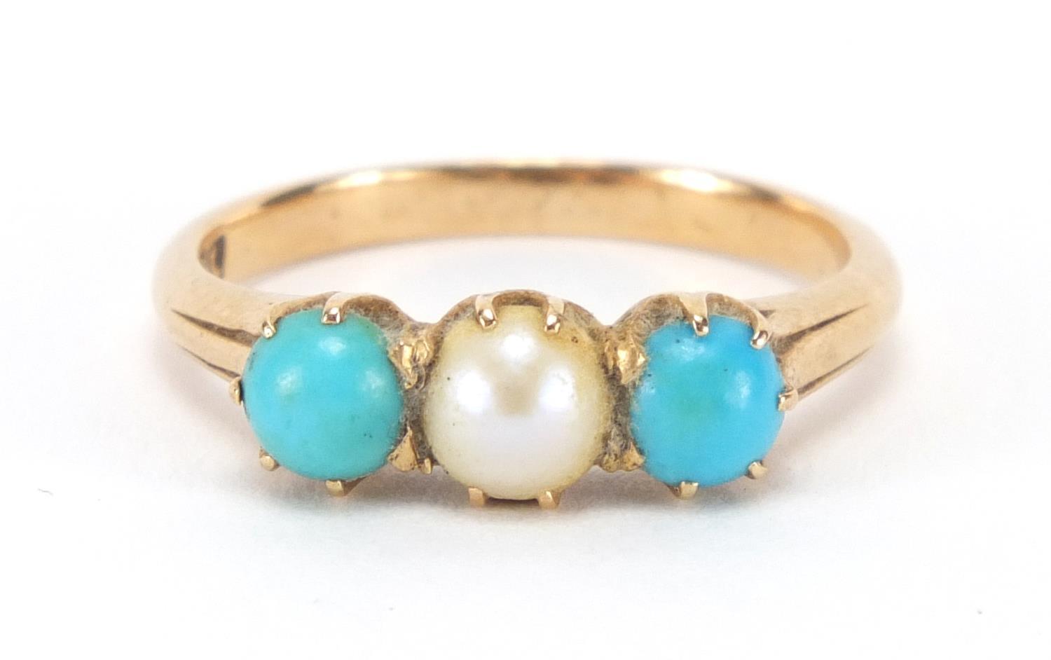18ct gold pearl and turquoise ring, size M, approximate weight 3.3g : For Extra Condition Reports - Image 2 of 6