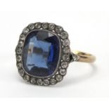 18ct gold blue and clear stone ring, size P, approximate weight 4.0g : For Extra Condition Reports