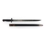 World War in Military interest bayonet and scabbard, impressed marks to the blade, 58cm in