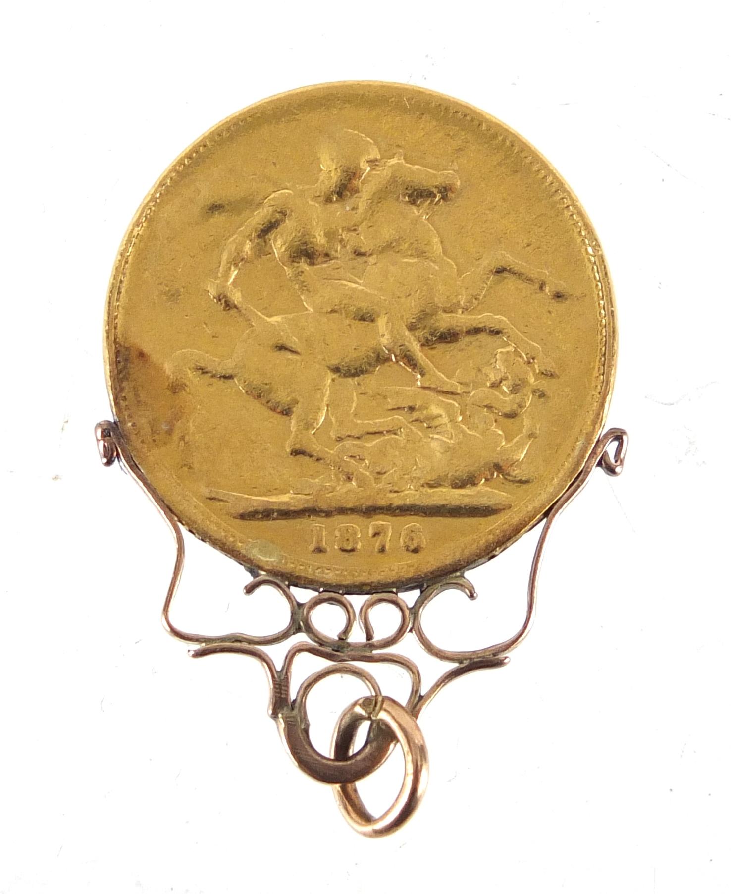 Victoria young head 1876 gold sovereign with unmarked pendant mount, approximate weight 8.3g : For - Image 2 of 2