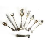 Silver flatware, including continental and Russian examples, various hallmarks, the largest 17.5cm