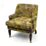 Mahogany framed tub chair, with parrots and figure on camel upholstery, 83cm high : For Extra