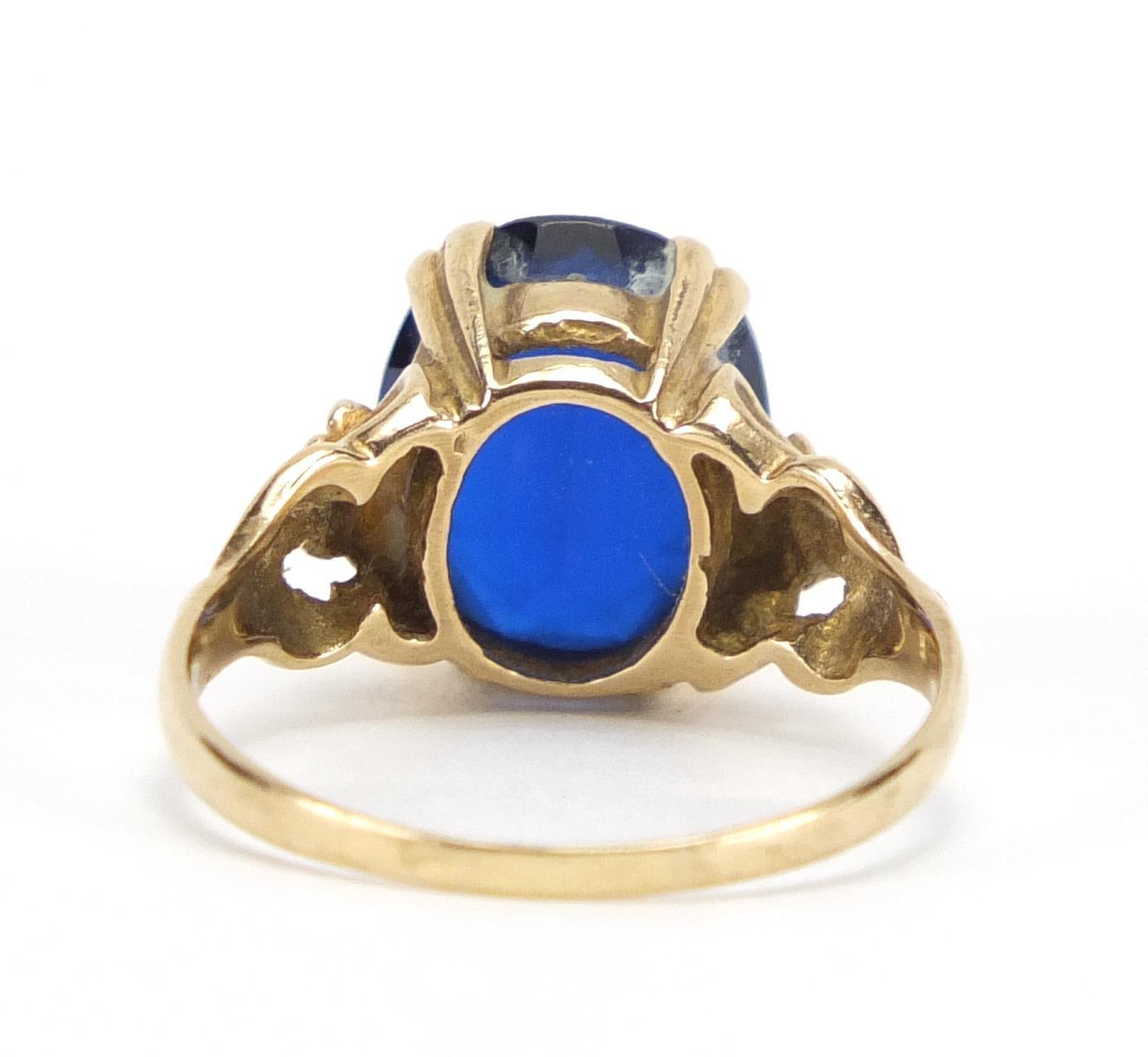 9ct gold blue stone solitaire ring, size O, approximate weight 3.6g : For Extra Condition Reports - Image 4 of 6
