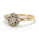 Unmarked gold diamond nine stone cluster ring, size O, approximate weight 2.6g : For Extra Condition