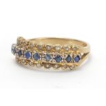 9ct gold sapphire and diamond half eternity ring, size P, approximate weight 3.0g : For Extra