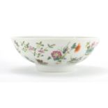 Chinese porcelain footed bowl, finely hand painted in the famille rose palette with crickets amongst