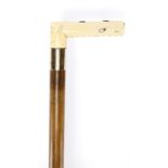 Malacca walking stick with Japanese ivory and Shibayama handle and 9ct gold mount, the handle
