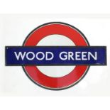 Large railwayana interest Wood Green enamel sign with frame, 103cm H x 150cm W : For Extra Condition