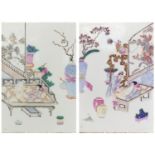 Pair of Chinese porcelain panels, each hand painted in the famille rose palette with erotic scenes