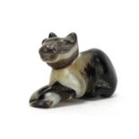 Chinese agate carving of a recumbent cat, 7cm in length : For Extra Condition Reports Please visit