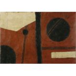 Abstract composition, geometric shapes, impasto oil on canvas, bearing an indistinct signature,