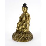 Chino-Tibetan gilt bronze figure of Buddha, 30cm high : For Extra Condition Reports Please visit our