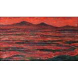 Red sky landscape, oil on canvas, bearing an indistinct signature possibly Taynr? mounted and