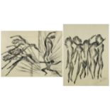 Surreal figures, two French school pencil drawings, each bearing a signature C Buffet, mounted and