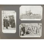 Collection of Naval postcards some black and white, arranged in an album including officers quarters