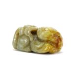 Chinese green and russet jade carving of a mythical character, 6.5cm wide : For Extra Condition