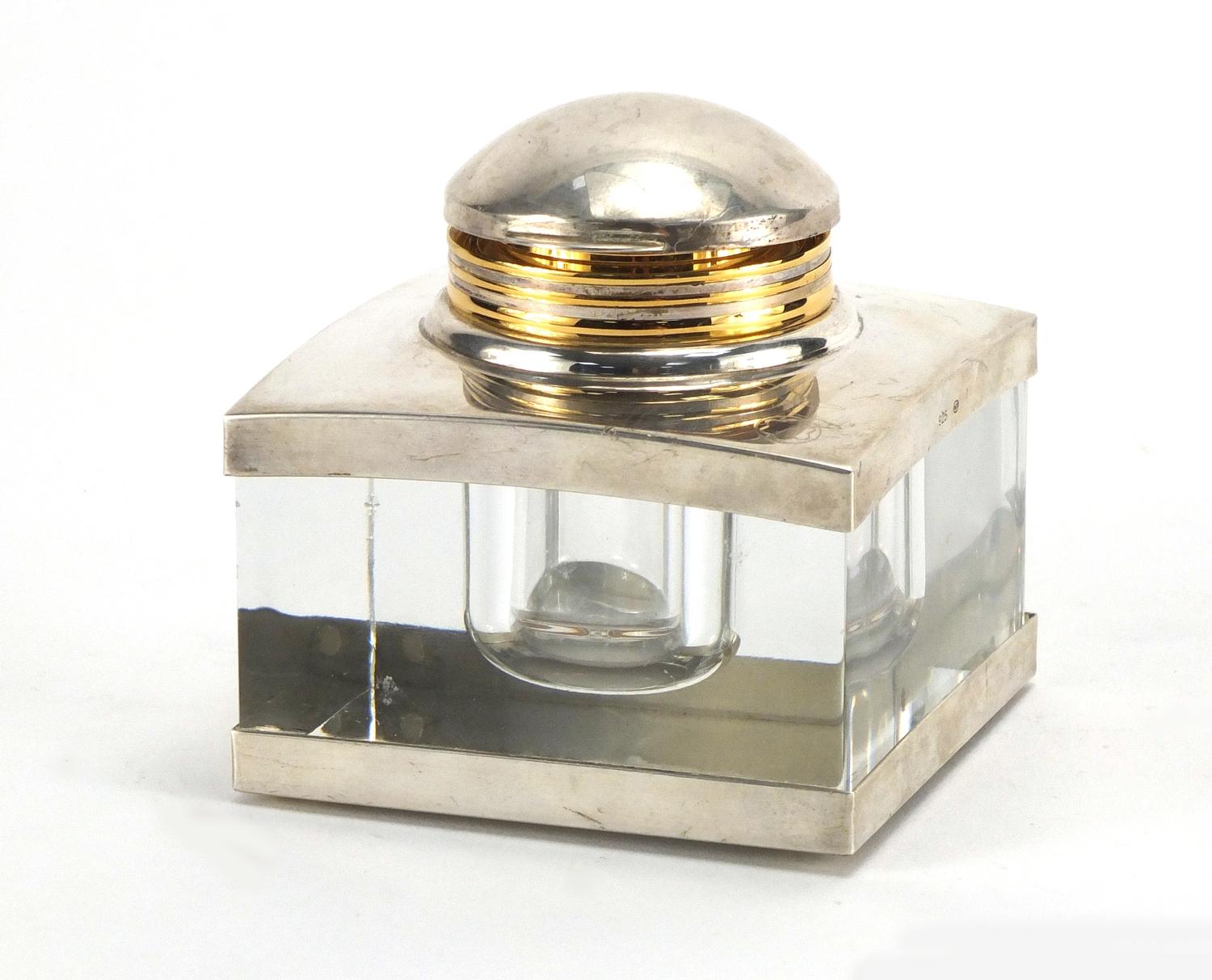 Mont Blanc silver mounted glass inkwell with liner, 8cm high : For Extra Condition Reports Please