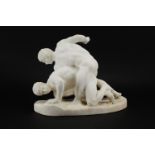 White marble carving of two Greco-Roman wrestlers, 26cm high : For Extra Condition Reports Please