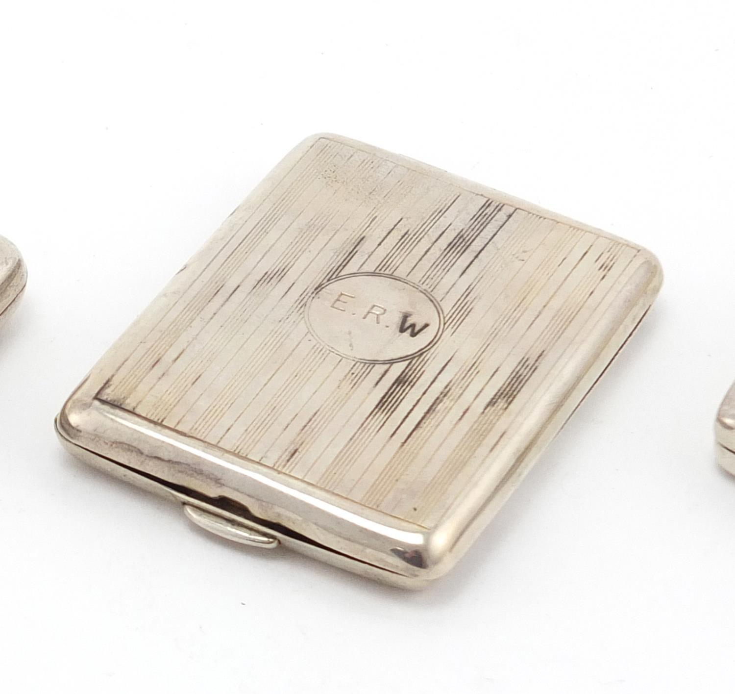 Five rectangular silver match cases some with engine turned decoration, various Birmingham - Image 3 of 8