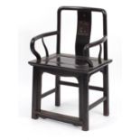 Chinese carved hardwood yoke bake chair, 100cm high : For Extra Condition Reports Please visit our