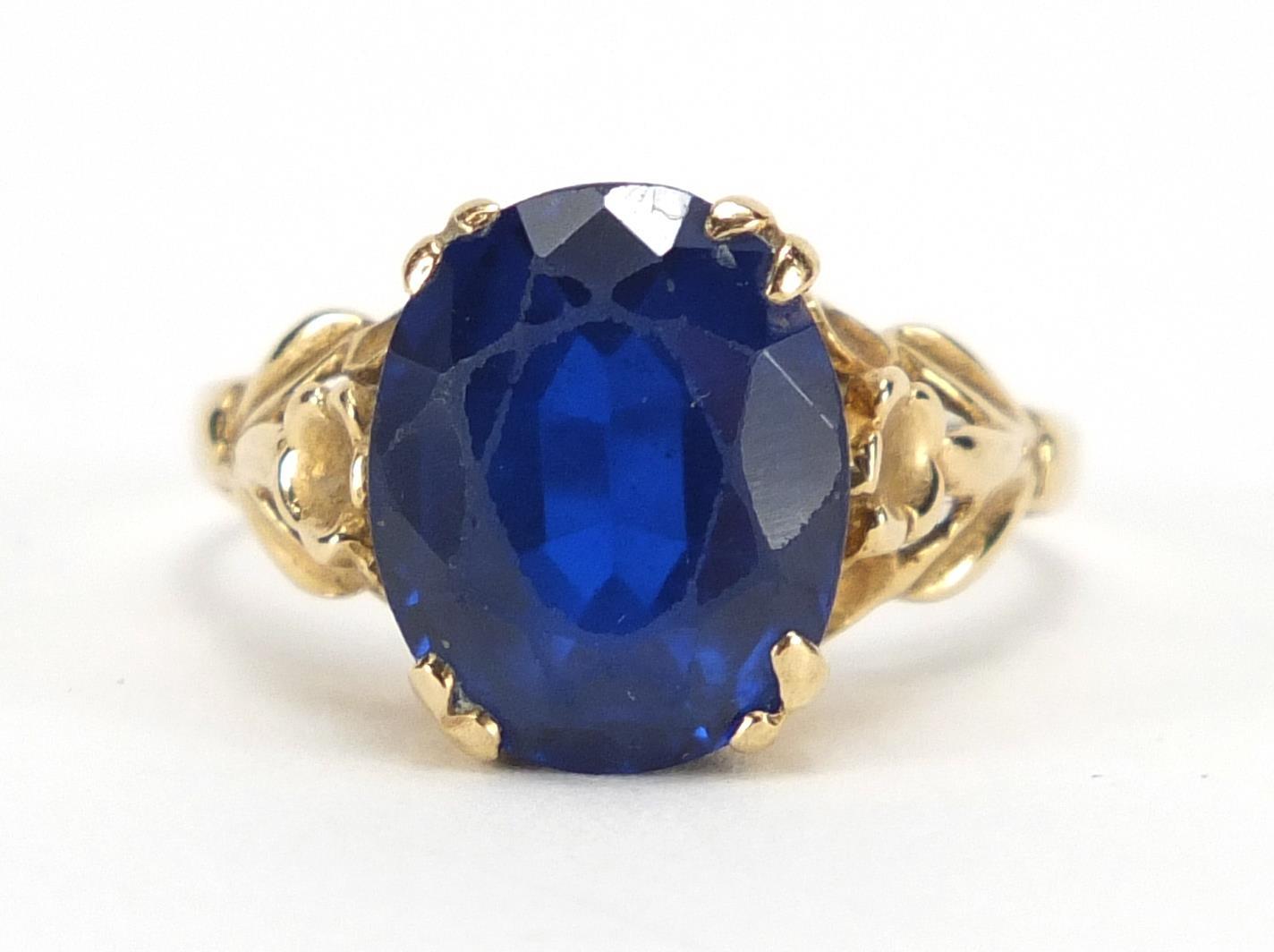 9ct gold blue stone solitaire ring, size O, approximate weight 3.6g : For Extra Condition Reports - Image 2 of 6